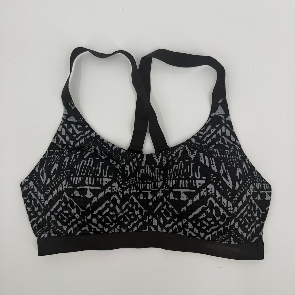 VSX Sport Sports Bra Geometric Abstract Modern Women Size 36C Black Gray Pattern